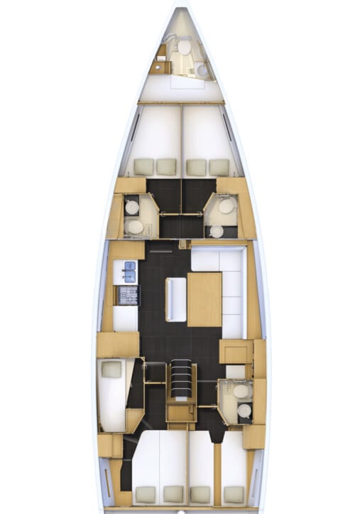 Layout del nuevo Jeanneau 54 de Ecc Yacht Charter, un velero de lujo